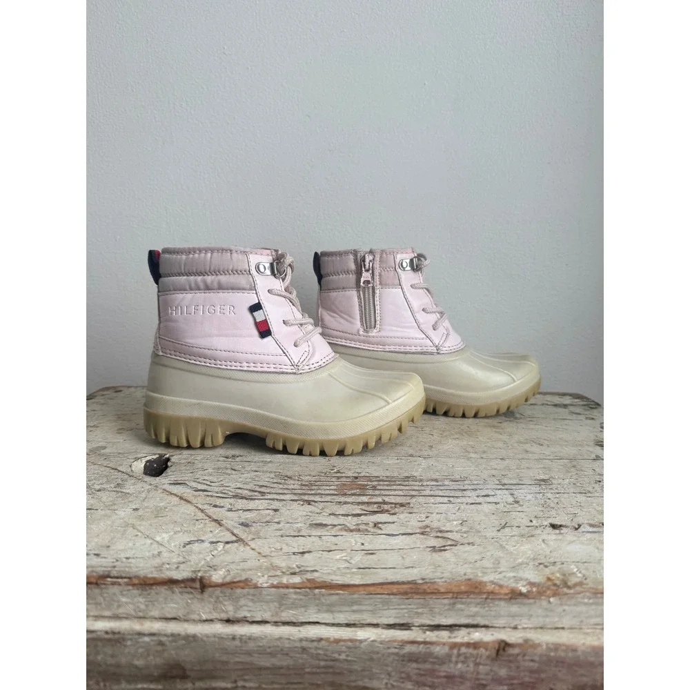 Tommy Hilfiger Kids Pink Cream Duck Boots Winter Snow Shoes Size 13
